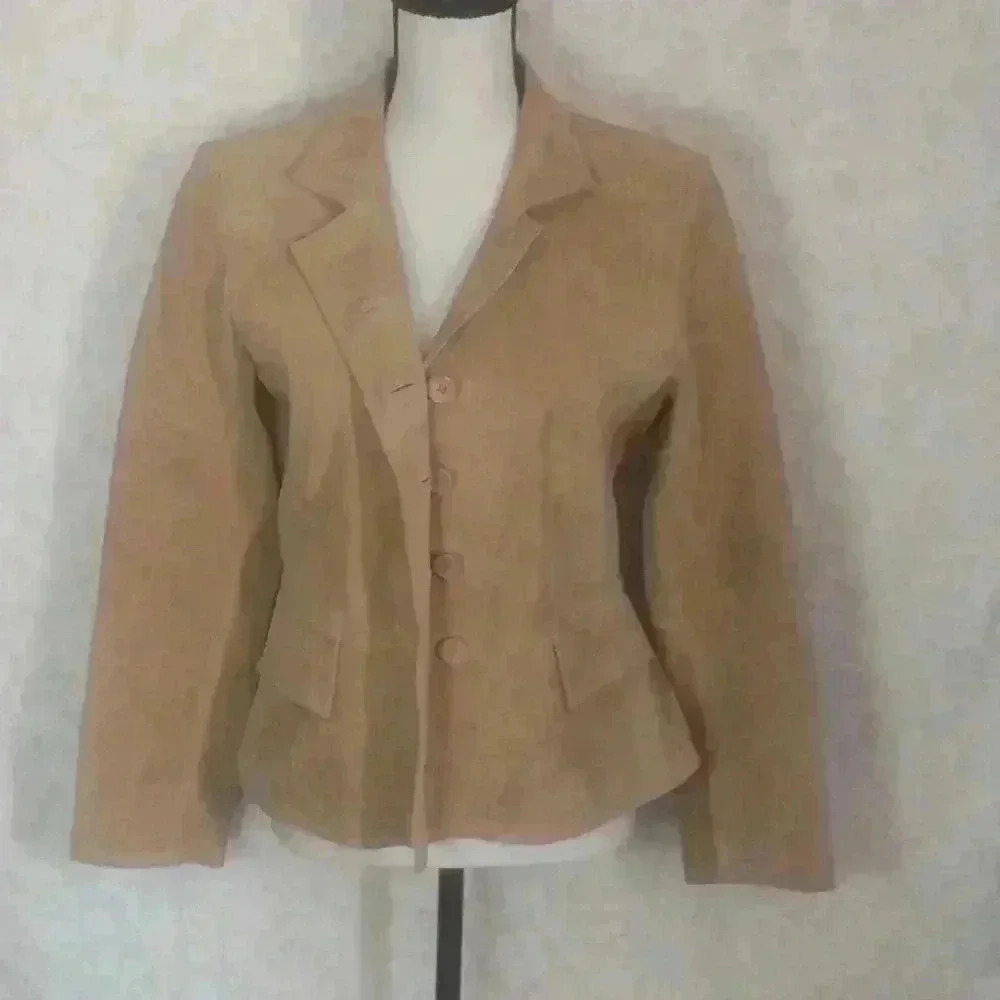 Bagatelle Tan Light Brown Khaki Suede Leather Coat Jacket Blazer Women Size 10
